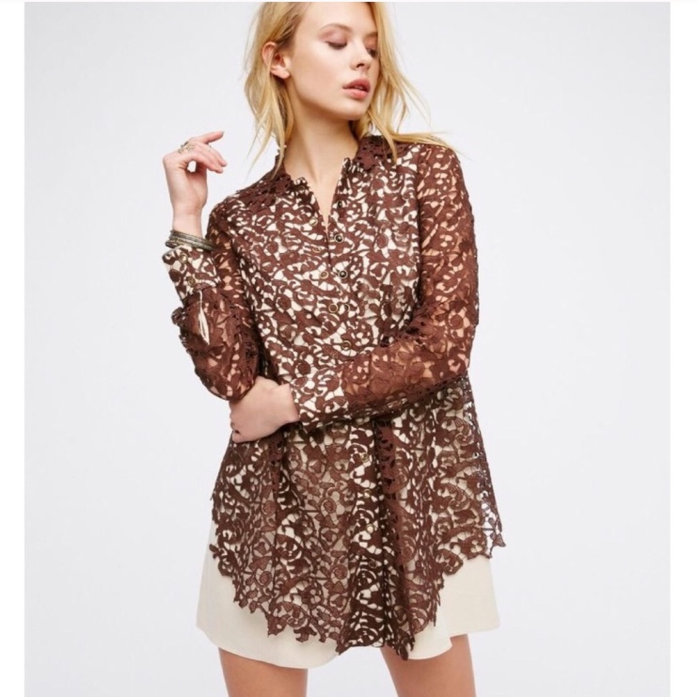 Free People brown lace and cream blazer/dress sz 4
